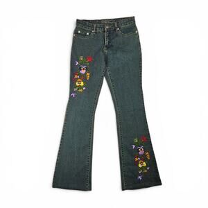 Euro Embroidered Jeans Flares Dark Wash - Size Small